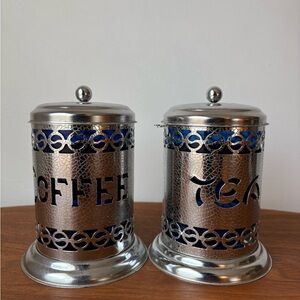 Stainless Steel and Blue Coffee & Tea Canister Set